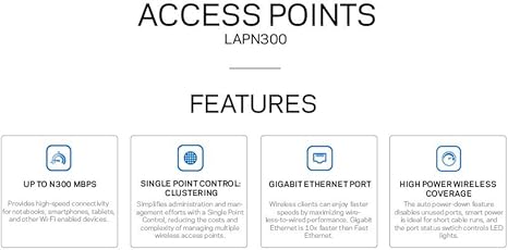 Linksys LAPN300: Wireless Business Access Point, Wi-Fi, Single Band 2.4 GHz N300, PoE, Range Extension via WDS and Workgroup Bridge (White)