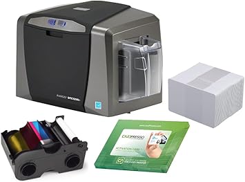 Fargo DTC1250e Single Sided USB Card Printer with Supplies Bundle (50605)
