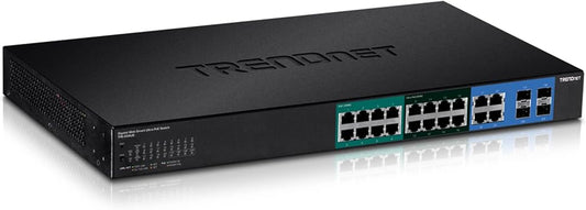 TRENDnet 20-Port Gigabit Web Smart Ultra PoE Switch with 8 x Gigabit UPoE Ports, 8 x Gigabit PoE+ Ports 4 Shared Gigabit Ports (RJ-45 or SFP), VLAN, QoS, IPv6 Support, 370W PoE Power Budget, TPE-204US