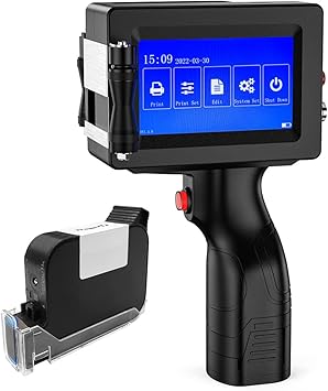 BESHENG Handheld Inkjet Printer JS12H1, Handheld Inkjet Printer Gun with Quick-Drying Ink Cartridge Date Printing Machine for Text/QR Code/Barcode/Batch Number/Label Handheld Printer for Any Surface