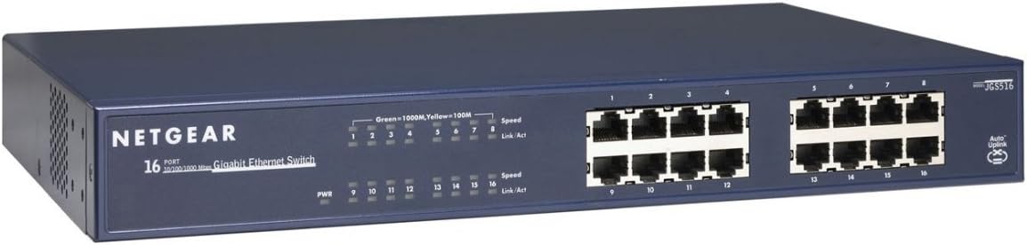 NETGEAR 16-Port Gigabit Ethernet Unmanaged Switch (JGS516) - Desktop/Rackmount, and ProSAFE Lifetime Protection