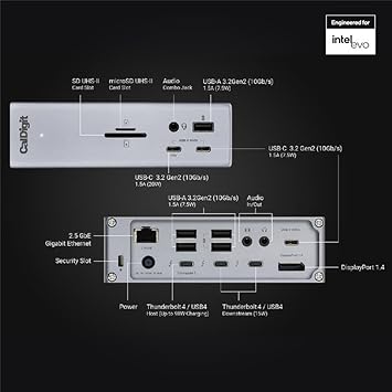 CalDigit TS4 Thunderbolt 4 Dock - 18 Ports, 98W Charging, 40Gb/s Thunderbolt 4, USB-A/C, 2.5GbE, 8K/6K Displays, Mac/PC/Chrome Compatible