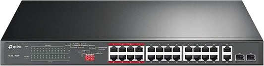 TP-Link 24 Port 10/100Mbps Fast Ethernet PoE Switch 24 PoE+ Ports @250W, w/ 2 Uplink Gigabit Ports + 2 Combo SFP Slots Extend Mode Priority Mode (TL-SL1226P),Black