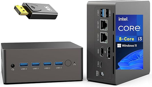 Mini PC, Intel Core i3-N305(up to 3.8GHz) 8C/8T, 16GB DDR4 RAM 512GB M.2 SSD Dual 2.5G LAN, Mini Desktop Computers Windows 11, 4K Triple Display, Type-C, WiFi 6, BT5.2, Micro PC Home Office
