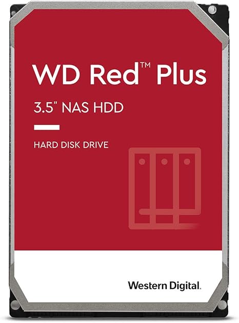 Western Digital 8TB WD Red Plus NAS Internal Hard Drive HDD - 7200 RPM, SATA 6 Gb/s, CMR, 256 MB Cache, 3.5" - WD80EFBX
