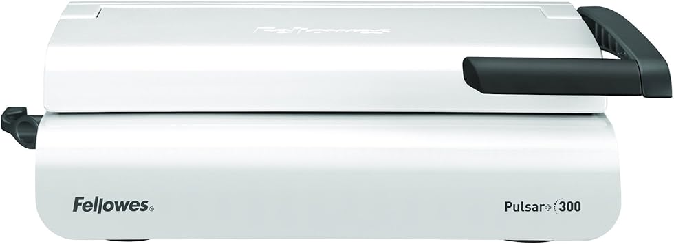 Fellowes Binding Machine for Small Office - Pulsar+ 22-Hole, 300 Sheet Manual Paper Punch Comb Binder Machine with Starter Kit 10 Comb Bindings - Ideal for Office Use - White/Grey