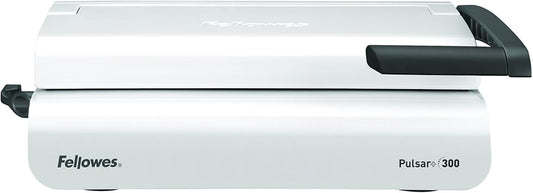 Fellowes Binding Machine for Small Office - Pulsar+ 22-Hole, 300 Sheet Manual Paper Punch Comb Binder Machine with Starter Kit 10 Comb Bindings - Ideal for Office Use - White/Grey