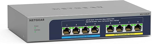 NETGEAR 8-Port Ultra60 PoE Multi-Gigabit Ethernet Unmanaged Network Switch (MS108UP) - with 4 x PoE++ and 4 x PoE+ @ 230W, Desktop or Wall Mount, and Limited Lifetime Protection