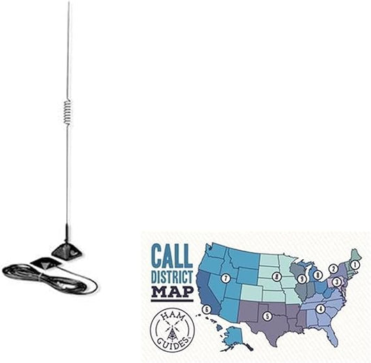 Larsen Glass-mount antenna, 2m/70cm and Ham Guides TM Pocket Reference Card Bundle