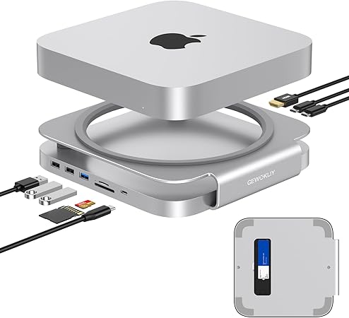 GEWOKLIY Mac mini Studio Dock and Stand, Hub with SSD Enclosure for NVME/SATA M.2, 4K HDMI Adapter 10Gbps USB A/C Port, TF/SD Card Reader, Dock for Mac mini M1/ M2 and Mac Studio 2024 | Accessories