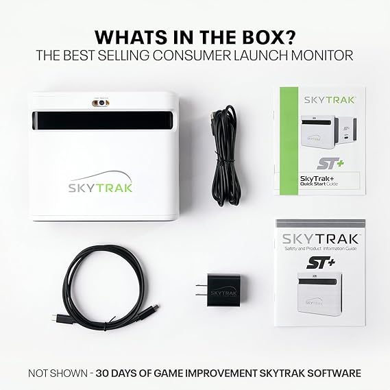 SkyTrak+ Launch Monitor and Golf Simulator - Tour-Level Golf Analysis with Dual Doppler Radar, Enhanced Camera, 100K+ Courses, Real-time Gameplay Simulation, Wi-Fi, USB-C Charging