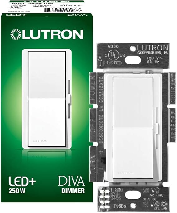 Lutron Diva LED+ Dimmer Switch for Dimmable LED, Halogen and Incandescent Bulbs, 250W/Single-Pole or 3-Way, DVCL-253P-WH, White