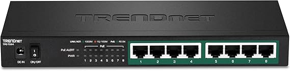 TRENDnet 8-Port Gigabit PoE+ Switch, 120W PoE Power Budget, 16Gbps Switching Capacity, IEEE 802.1p QoS, DSCP Pass-Through Support, Fanless, Wall Mountable, Lifetime Protection, Black, TPE-TG84