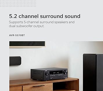 Denon AVR-S570BT 5.2 Channel AV Receiver - 8K Ultra HD Audio & Video, Enhanced Gaming Experience, Wireless Streaming via Built-in Bluetooth, (4) 8K HDMI Inputs, Supports eARC, HD Setup Assistant