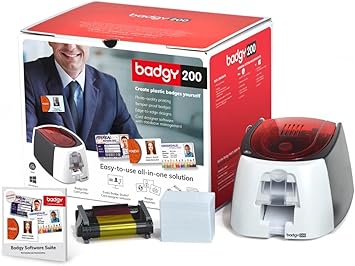 Evolis B22U0000RS BADGY200, Card Printig Solution, 1 badgy200 Printer, Single sided, 1 Color Ribbon For 100 Prints and 100ct Pvc Cards(30MIL) With ba