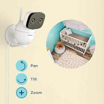 Panasonic Video Baby Monitor with Remote Pan/Tilt/Zoom, Extra Long Range, Secure Connection and Portable, 2 Way Talk & Lullaby or Noises – Add-On Camera KX-HNC301W