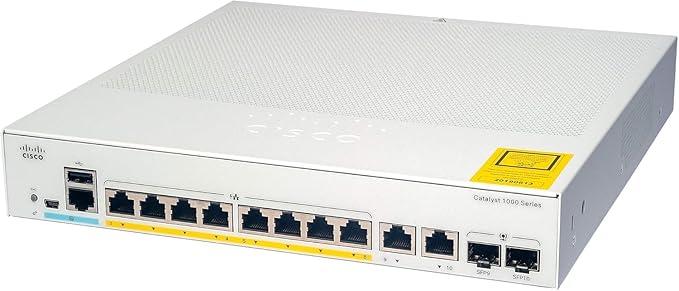 Cisco Catalyst 1000-8P-E-2G-L Network Switch, 8 Gigabit Ethernet (GbE) PoE+ Ports, 670W PoE Budget, 2 1G SFP/RJ-45 Combo Ports, Fanless Operation, Enhanced Limited (C1000-8P-E-2G-L)