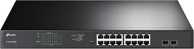 TP-Link TL-SG1218MPE | 16 Port Gigabit PoE Switch | Easy Smart Managed | 16 PoE+ Ports @250W, 2 Non-PoE Ports, 2 Combo SFP Slots | QoS, Vlan, IGMP & LAG | Limited Lifetime Protection | Port Priority