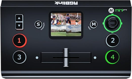 RGBlink Mini-pro Video Switcher with 4 x 4K HDMI Inputs 1HDMI/USB3.0 Outputs Multi Camera Video Mixer Switcher with 2 Inch Touch Screen Ideal for Live Streaming Worship Gamers Live Events