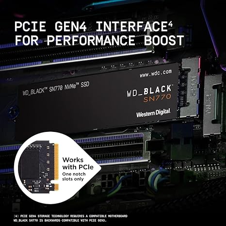 WD_BLACK 2TB SN770 NVMe Internal Gaming SSD Solid State Drive - Gen4 PCIe, M.2 2280, Up to 5,150 MB/s - WDS200T3X0E - [Previous Generation]