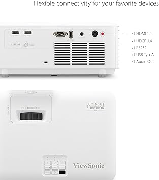 ViewSonic LS740W 5000 Lumens WXGA Laser Projector with 1.3X Optical Zoom, H/V Keystrone, 360 Degrees Projection for Auditorium, Conference Room, and Education