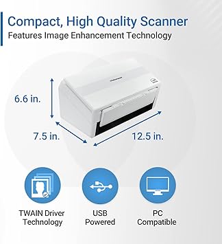 Visioneer Patriot PD45 Scanner, USB Duplex Office Document Scanner for PC and Mac, 50 PPM, Automatic Document Feeder (ADF), White