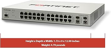 Fortinet | FS-224E | FortiSwitch-224E L2/L3 Switch - 24x GE RJ45 Ports, 4X GE SFP Slots. FortiGate Switch Controller Compatible.