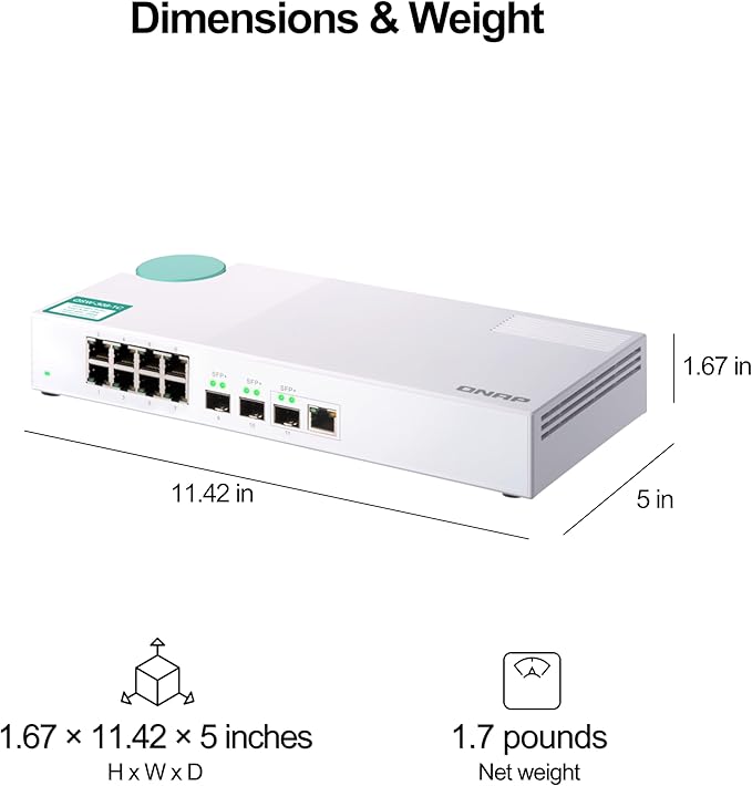 QNAP QSW-308-1C 10GbE Switch, with 3-Port 10G SFP+ (One 10GbE SFP+/RJ45 Combo Port) and 8-Port Gigabit Unmanaged Switch