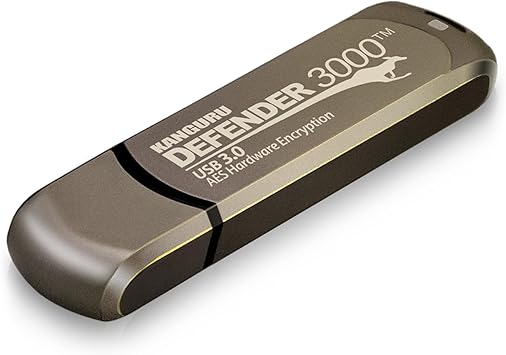 Kanguru Defender 3000 – 128 GB Hardware Encrypted Flash Drive - FIPS 140-2 Level 3 Certified - SuperSpeed USB 3.0 – Water Resistant