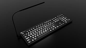 LogicKeyboard XL Print NERO PC Slim Line White on Black Keyboard For The Visually Impaired Plus LogicLight LED Keyboard Light via USB