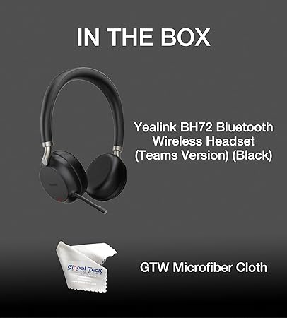 Yealink Bluetooth Headset - GTW Bundle of Yealink BH72 Wireless Bluetooth Headset (Teams Version) for Phone Calls, Video Meetings, Conferencing, Music includeds Global Teck Microfiber