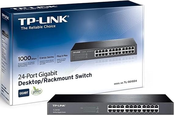 TP-Link 24 Port Gigabit Ethernet Switch Plug and Play Sturdy Metal w/Shielded Ports Rackmount Fanless Limited Lifetime Protection Unmanaged (TL-SG1024)