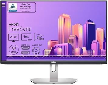 Dell S2421H 24 Inch Full HD 1080p Monitor, IPS Ultra-Thin Bezel, 2 x HDMI Ports, Built-in Speakers, Silver