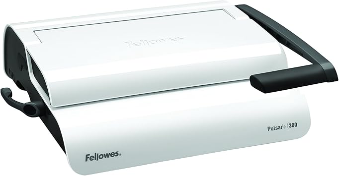 Fellowes Binding Machine for Small Office - Pulsar+ 22-Hole, 300 Sheet Manual Paper Punch Comb Binder Machine with Starter Kit 10 Comb Bindings - Ideal for Office Use - White/Grey