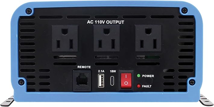 Tripp Lite 1500W Compact Pure Sine Wave Power Inverter, 3 Outlets, 1 USB + 1 USB-C Charging Ports, Remote Control via RJ12 Telephone Cable, Included Mounting Brackets, 2-Year Warranty (PINV1500SW-120)