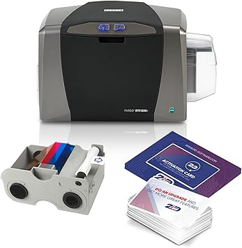 2ID Fargo DTC1250e Single-Sided Badge Printer & Complete Supplies Package | Includes Beginner Edition Card Production Software for School IDs, Corporate Access Cards, and Business Badges