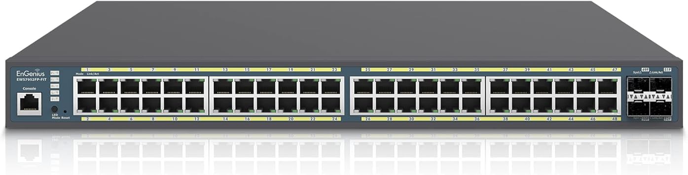 EnGenius Fit L2 Plus Managed 48-Port Gigabit PoE+ Switch | 740W Budget | 4 SFP Uplink Ports | 802.3at/af PoE+ Ready | 104 Gbps Switching Capacity [EWS7952FP-FIT]