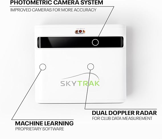SkyTrak+ Launch Monitor and Golf Simulator - Tour-Level Golf Analysis with Dual Doppler Radar, Enhanced Camera, 100K+ Courses, Real-time Gameplay Simulation, Wi-Fi, USB-C Charging