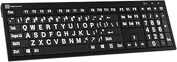 LogicKeyboard XL Print NERO PC Slim Line White on Black Keyboard For The Visually Impaired Plus LogicLight LED Keyboard Light via USB