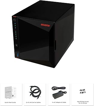 Asustor AS5304T 4 Bay NAS, 1.5GHz Quad-Core, 2 2.5GbE Port, 4GB RAM DDR4, Gaming Network Attached Storage, Personal Private Cloud (Diskless)