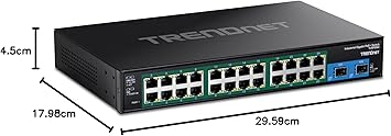 TRENDnet 26-Port Hardened Industrial Gigabit PoE+ Rackmount Switch, TI-RP262, 24 x Gigabit PoE+ Ports, 2 x Gigabit SFP Ports, Lifetime Protection, Black