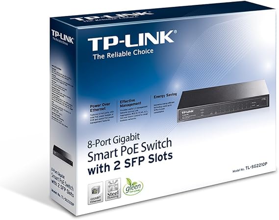TP-Link TL-SG2210P 8-Port Gigabit Smart PoE Switch with 2 Combo SFP Slots, 8 POE Ports, 802.3at/Af Compliant, upto 53W Power Supply