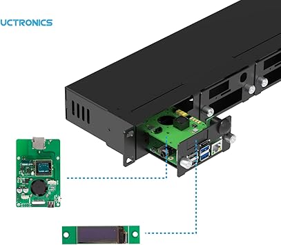 UCTRONICS for Raspberry Pi Rackmount Complete Enclosure 2.0 with PoE Functionality, Front Removable 19" 1U Rack Mount with Captive Screws, Supports Up to 5 RPis, Compatible with Raspberry Pi 4B, 3B+