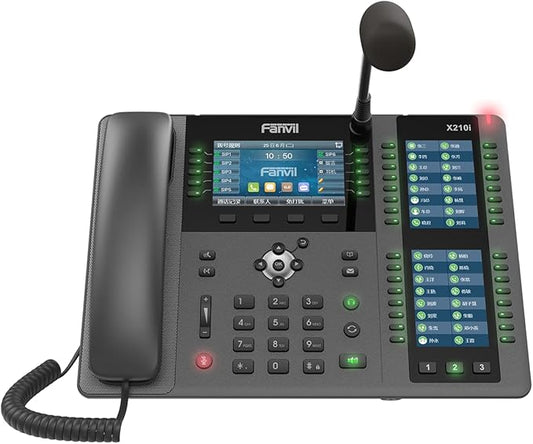 Fanvil X210i Paging Console Phone, 4.3-Inch Color Display, Two 3.5-Inch Side Color Displays for DSS Keys. 20 SIP Lines, Gooseneck Microphone, Dual-Port Gigabit Ethernet, Power Adapter Not Included