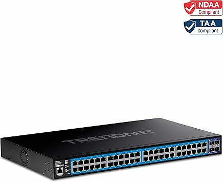TRENDnet 52-Port Gigabit Web Smart Switch with 10G SFP+ Ports, TEG-3524S, 48 x Gigabit Ports, 4 x 10 SFP+ Ports, Network Ethernet Switch, Lifetime Protection, Black