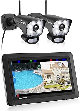 CasaCam VS1002 Wireless Security Camera System with HD Spotlight Cameras and 7" Touchscreen Monitor (2-cam kit)