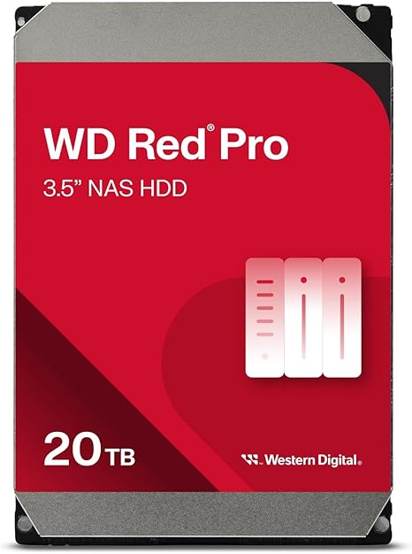 Western Digital 20TB WD Red Pro NAS Internal Hard Drive HDD - 7200 RPM, SATA 6 Gb/s, CMR, 512 MB Cache, 3.5" - WD201KFGX