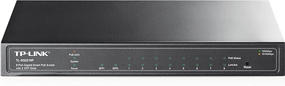 TP-Link TL-SG2210P 8-Port Gigabit Smart PoE Switch with 2 Combo SFP Slots, 8 POE Ports, 802.3at/Af Compliant, upto 53W Power Supply
