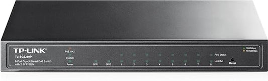 TP-Link TL-SG2210P 8-Port Gigabit Smart PoE Switch with 2 Combo SFP Slots, 8 POE Ports, 802.3at/Af Compliant, upto 53W Power Supply