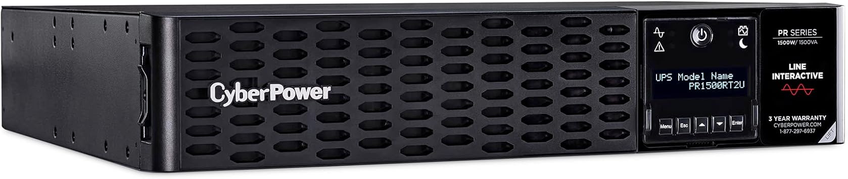 CyberPower PR1500RT2U Smart App Sinewave UPS System, 1500VA/1500W, 8 Outlets, 2U Rack/Tower, AVR